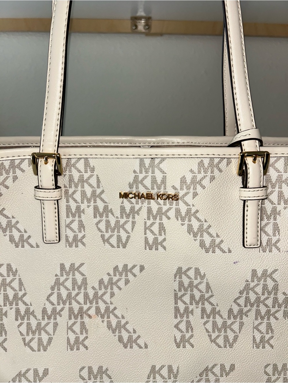 Michael Kors Cream and Beige MK Signature Tote - Picture 2 of 5
